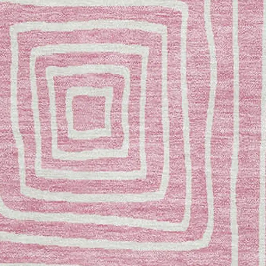 Pink And Ivory Geometric Washable Area Rug With UV Protection Photo 2