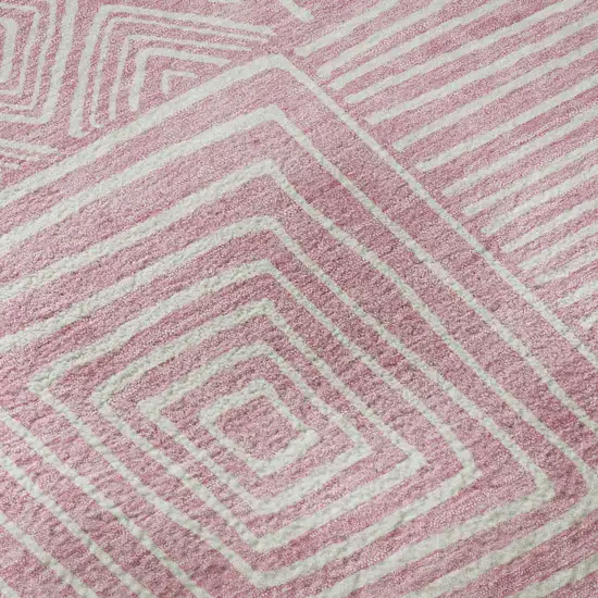 Pink And Ivory Geometric Washable Area Rug With UV Protection Photo 9