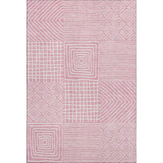 Pink And Ivory Geometric Washable Area Rug With UV Protection Photo 1