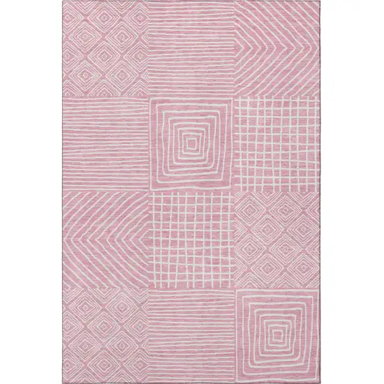 Pink And Ivory Geometric Washable Area Rug With UV Protection Photo 3