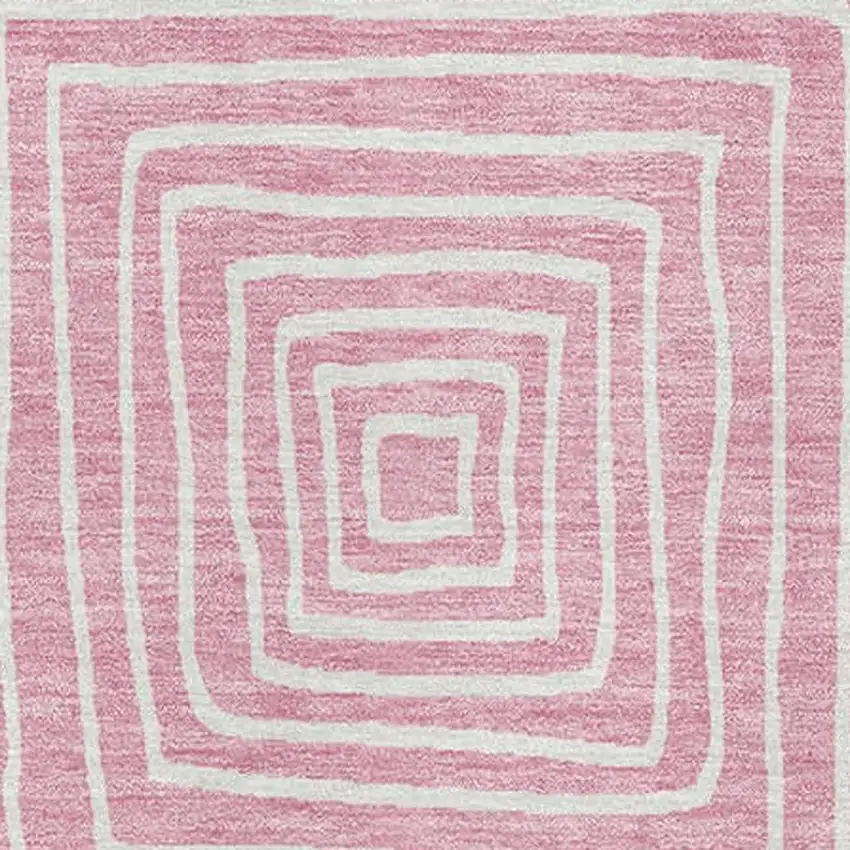 Pink And Ivory Geometric Washable Area Rug With UV Protection Photo 3