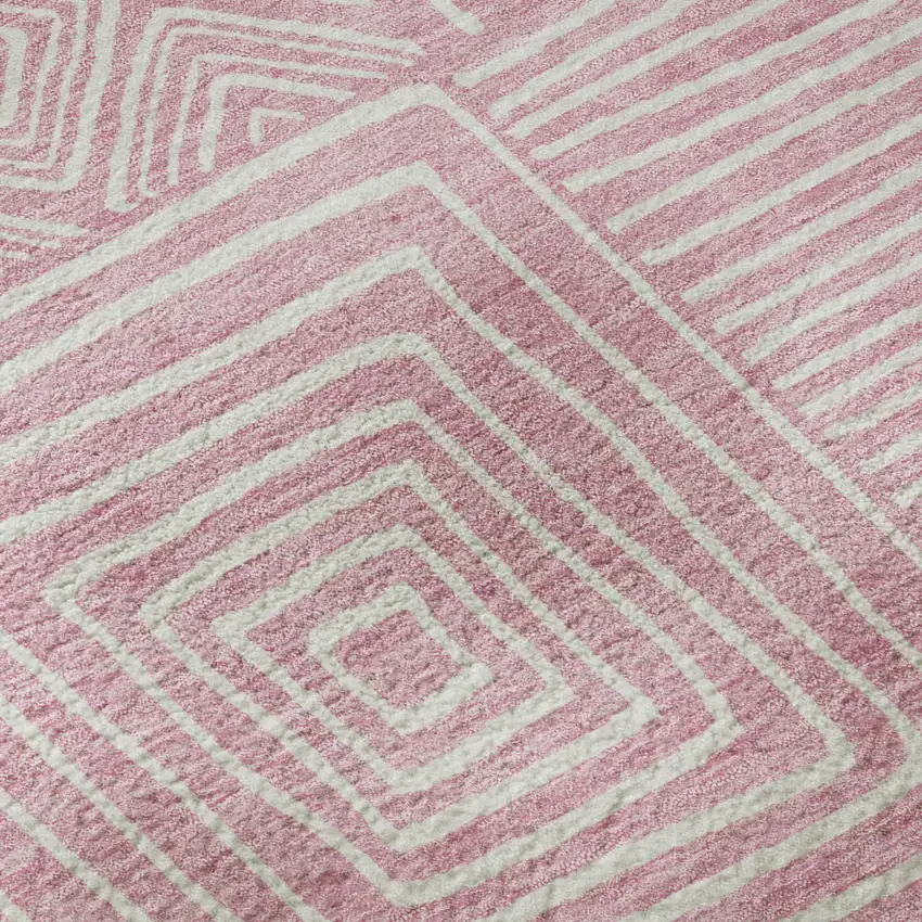 Pink And Ivory Geometric Washable Area Rug With UV Protection Photo 9