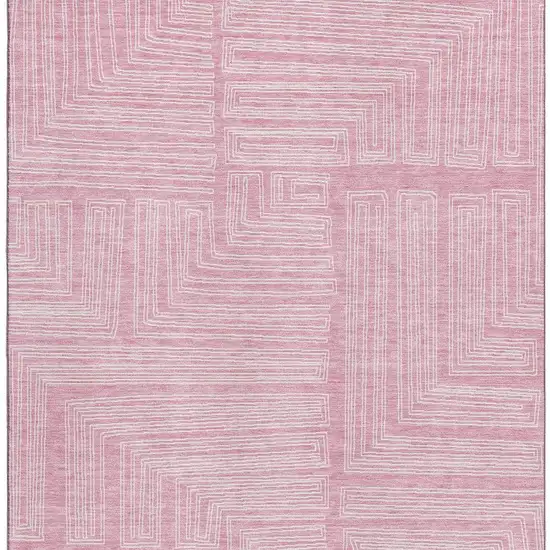 Pink And Ivory Geometric Washable Area Rug With UV Protection Photo 4