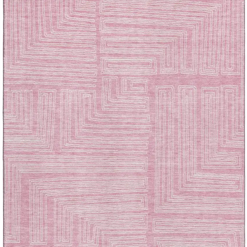 Pink And Ivory Geometric Washable Area Rug With UV Protection Photo 4