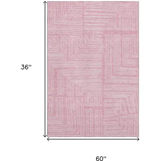 Pink And Ivory Geometric Washable Area Rug With UV Protection Photo 9