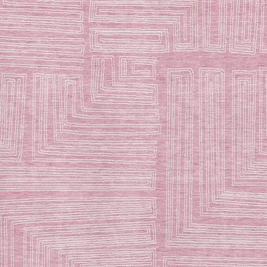Pink And Ivory Geometric Washable Area Rug With UV Protection Photo 3