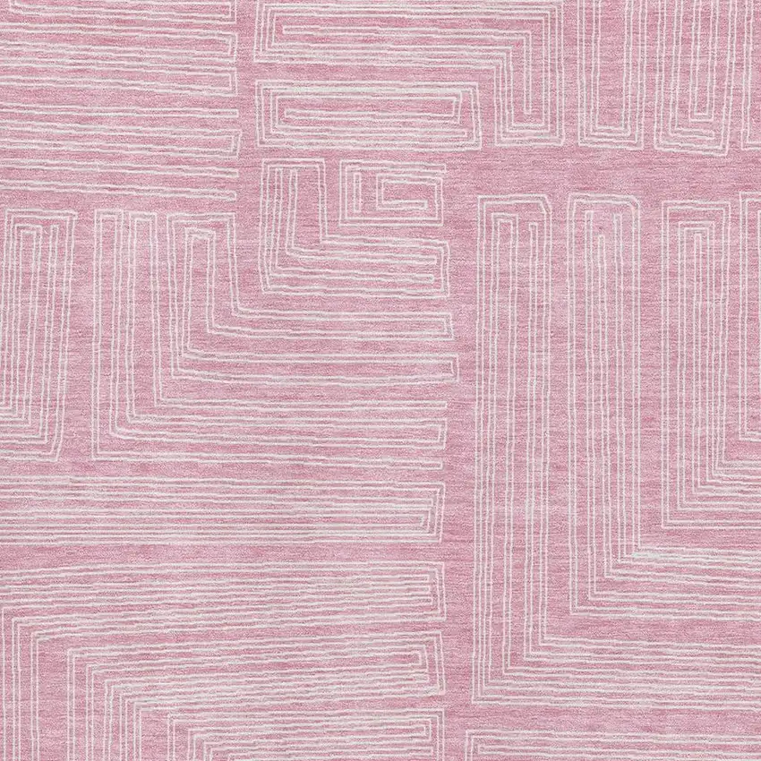 Pink And Ivory Geometric Washable Area Rug With UV Protection Photo 3
