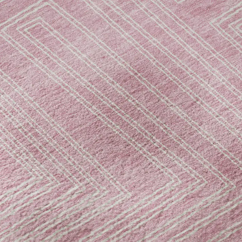 Pink And Ivory Geometric Washable Area Rug With UV Protection Photo 7