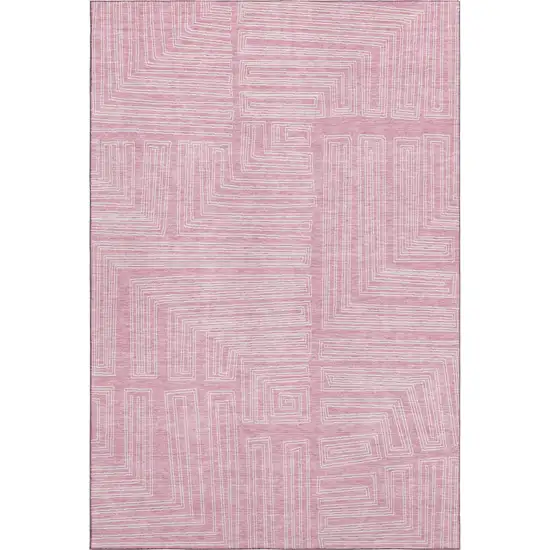 Pink And Ivory Geometric Washable Area Rug With UV Protection Photo 3