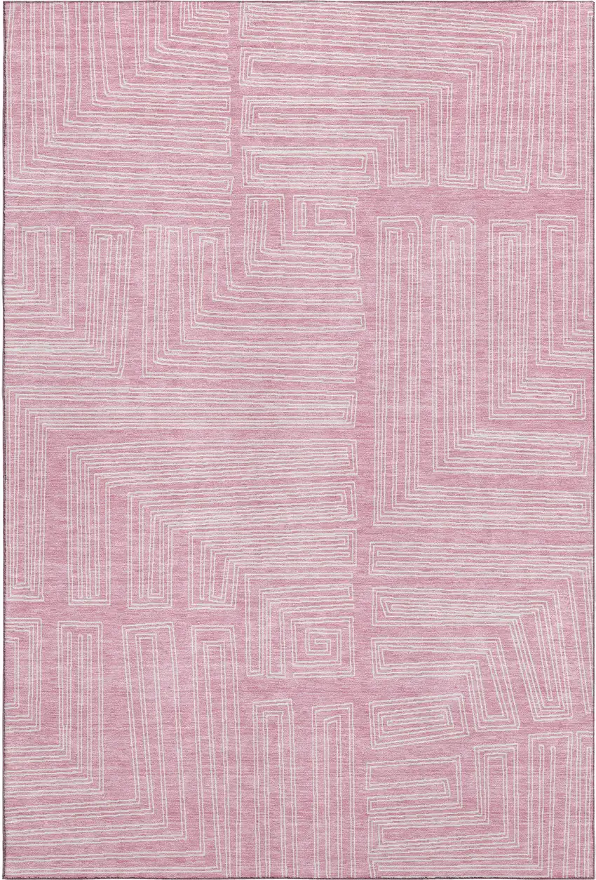 Pink And Ivory Geometric Washable Area Rug With UV Protection Photo 3