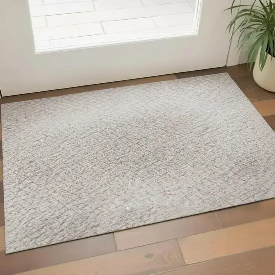 Pink And Ivory Geometric Washable Area Rug With UV Protection Photo 2