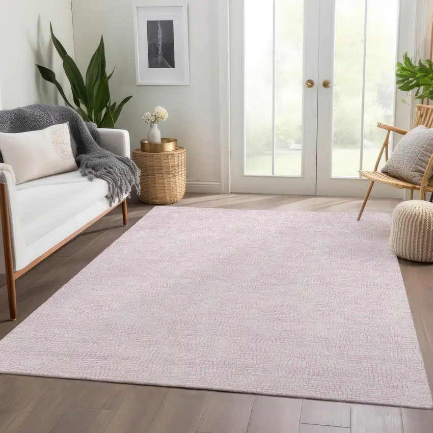 Pink And Ivory Geometric Washable Area Rug With UV Protection Photo 3