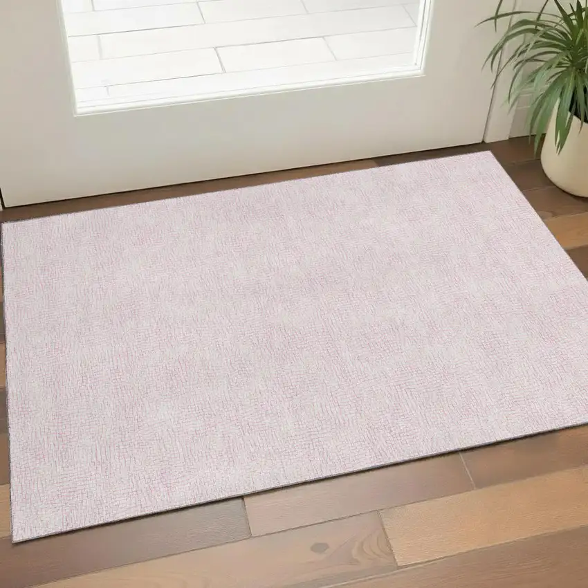 Pink And Ivory Geometric Washable Area Rug With UV Protection Photo 1