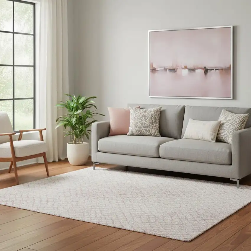 Pink And Ivory Geometric Washable Area Rug With UV Protection Photo 2