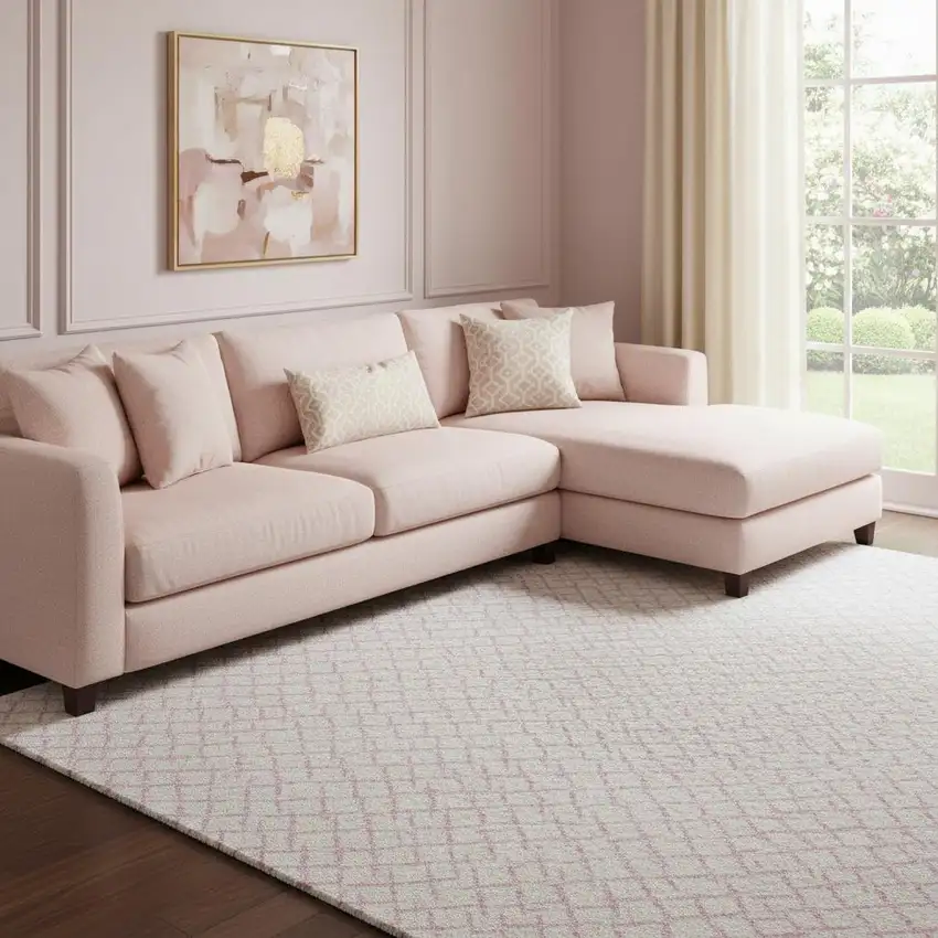 Pink And Ivory Geometric Washable Area Rug With UV Protection Photo 2