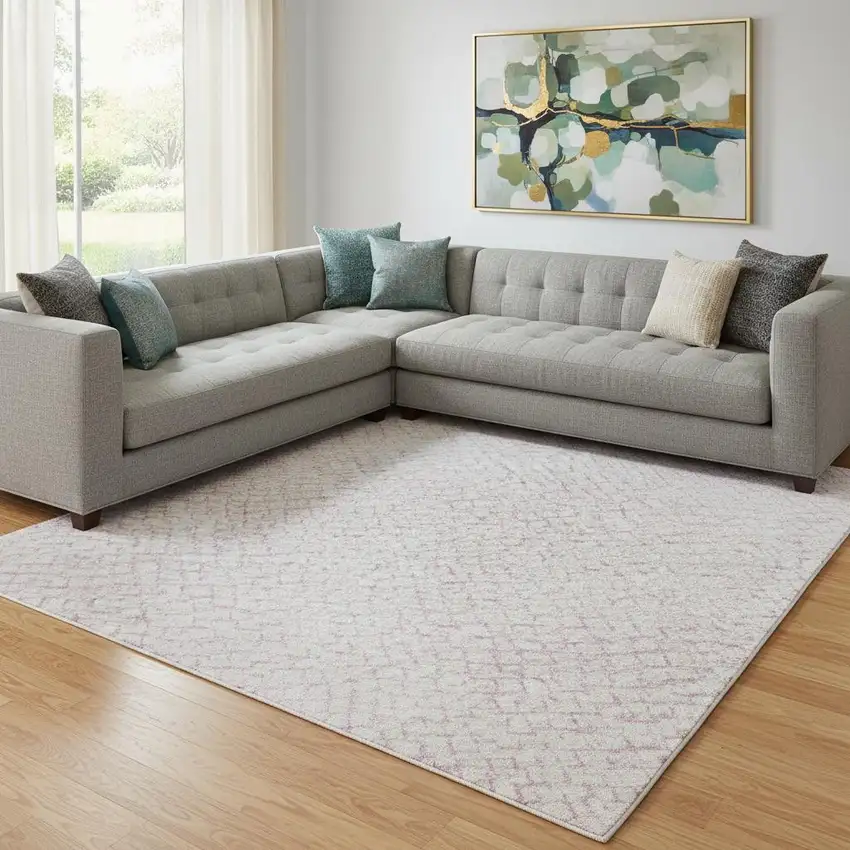 Pink And Ivory Geometric Washable Area Rug With UV Protection Photo 2