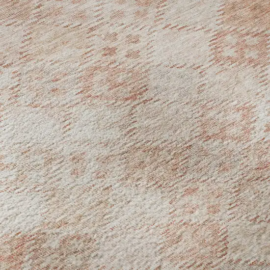 Pink And Ivory Geometric Washable Area Rug With UV Protection Photo 1