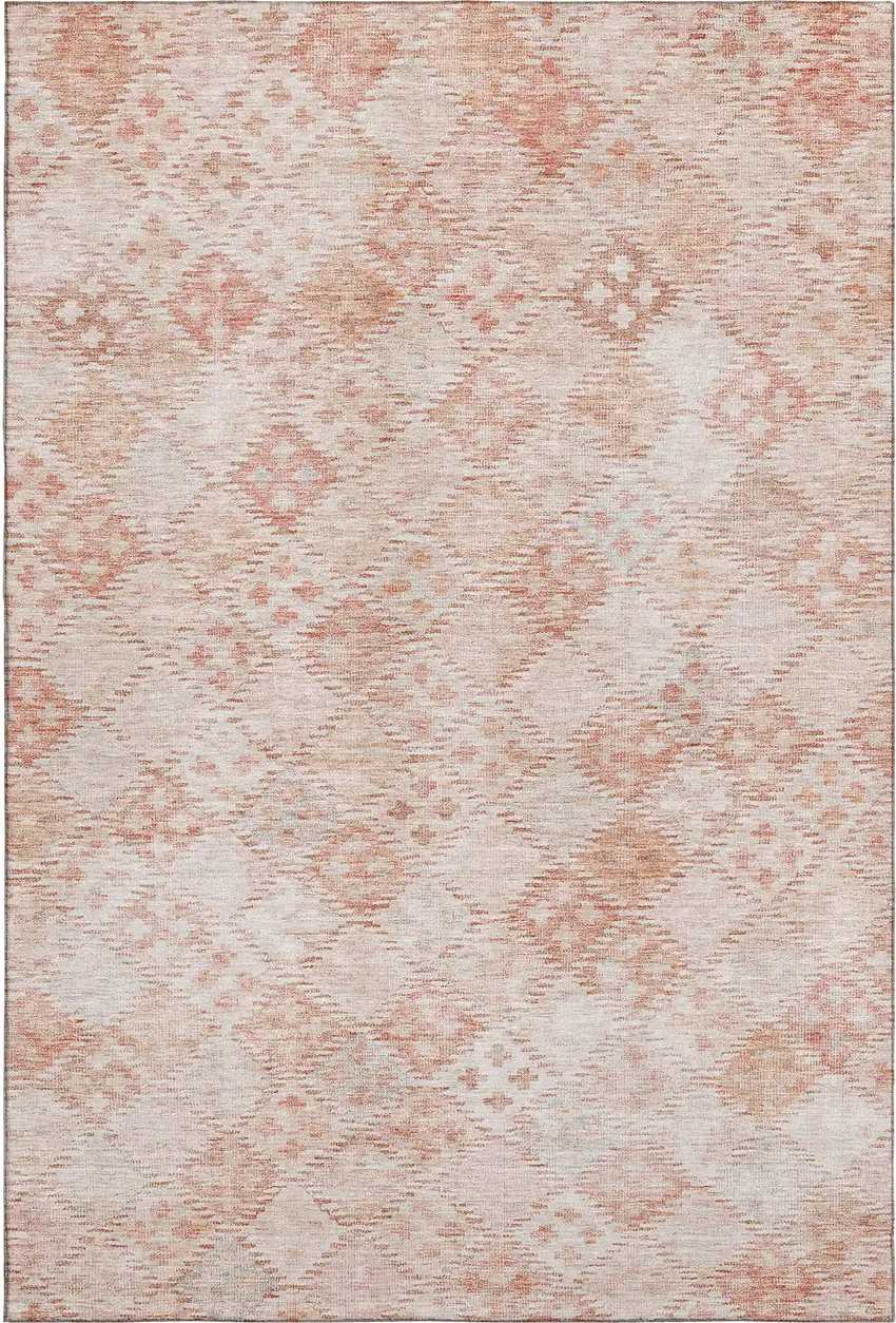Pink And Ivory Geometric Washable Area Rug With UV Protection Photo 6