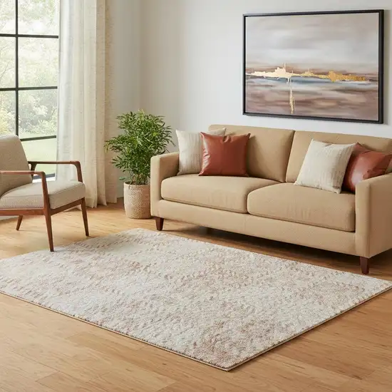 Pink And Ivory Geometric Washable Area Rug With UV Protection Photo 2