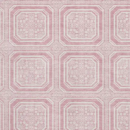 Pink And Ivory Geometric Washable Area Rug With UV Protection Photo 2