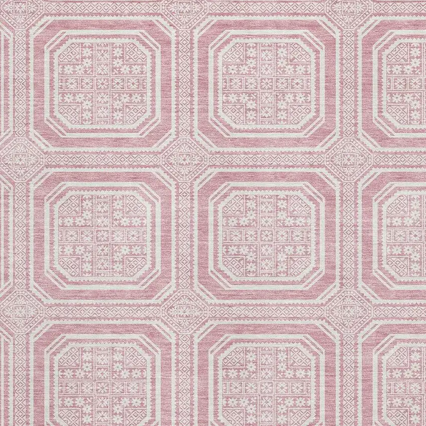 Pink And Ivory Geometric Washable Area Rug With UV Protection Photo 2