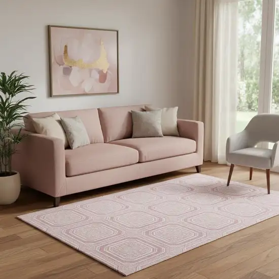 Pink And Ivory Geometric Washable Area Rug With UV Protection Photo 2