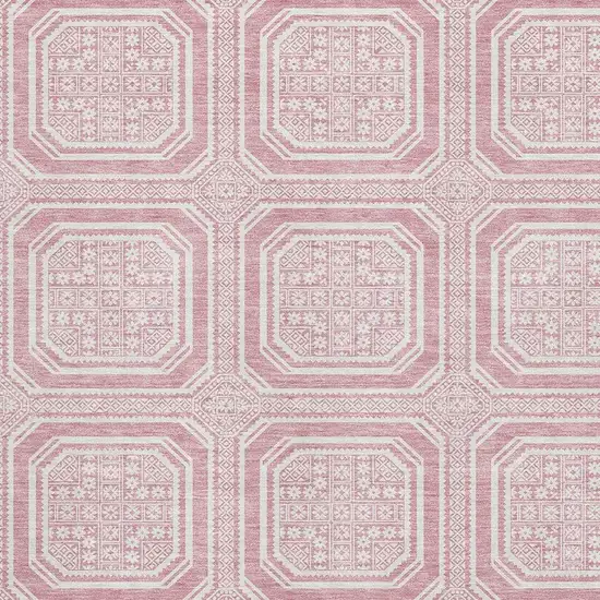 Pink And Ivory Geometric Washable Area Rug With UV Protection Photo 2