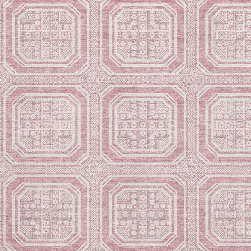 Pink And Ivory Geometric Washable Area Rug With UV Protection Photo 2