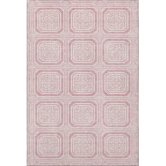 Pink And Ivory Geometric Washable Area Rug With UV Protection Photo 2