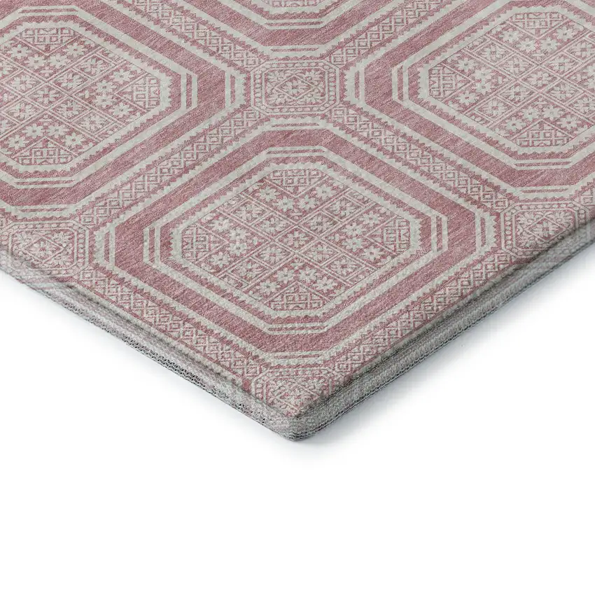Pink And Ivory Geometric Washable Area Rug With UV Protection Photo 6