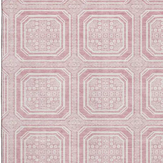 Pink And Ivory Geometric Washable Area Rug With UV Protection Photo 3