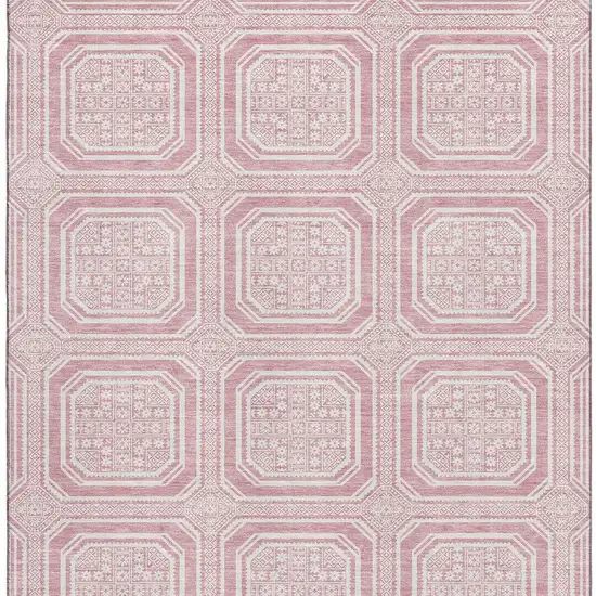 Pink And Ivory Geometric Washable Area Rug With UV Protection Photo 3