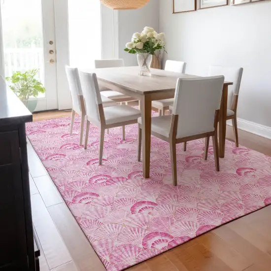 Pink And Ivory Geometric Washable Area Rug With UV Protection Photo 4
