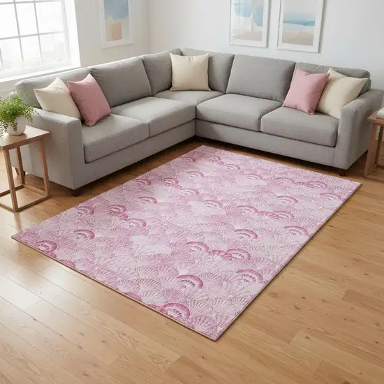Pink And Ivory Geometric Washable Area Rug With UV Protection Photo 1