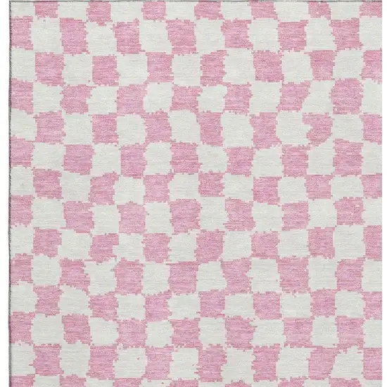 Pink And Ivory Geometric Washable Area Rug With UV Protection Photo 3