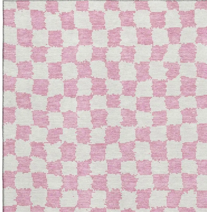 Pink And Ivory Geometric Washable Area Rug With UV Protection Photo 3