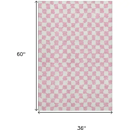 Pink And Ivory Geometric Washable Area Rug With UV Protection Photo 9