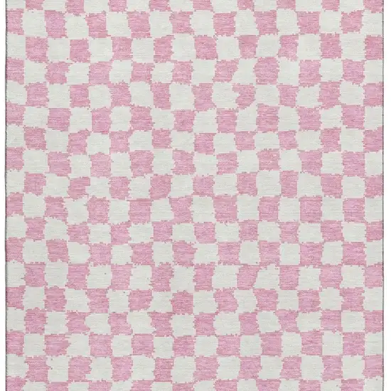 Pink And Ivory Geometric Washable Area Rug With UV Protection Photo 4