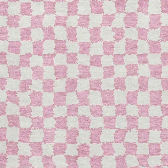 Pink And Ivory Geometric Washable Area Rug With UV Protection Photo 3
