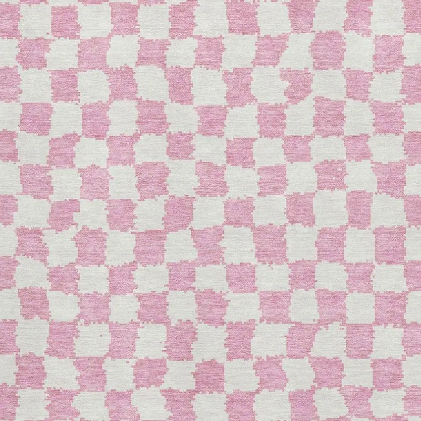 Pink And Ivory Geometric Washable Area Rug With UV Protection Photo 3