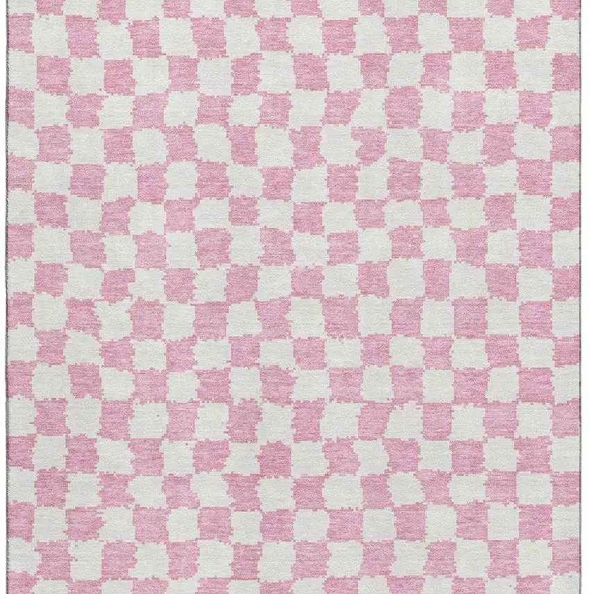 Pink And Ivory Geometric Washable Area Rug With UV Protection Photo 4