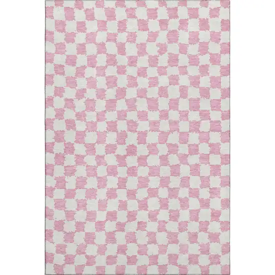 Pink And Ivory Geometric Washable Area Rug With UV Protection Photo 1
