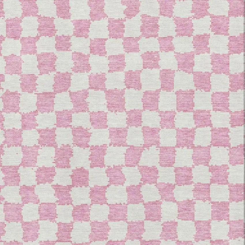 Pink And Ivory Geometric Washable Area Rug With UV Protection Photo 3