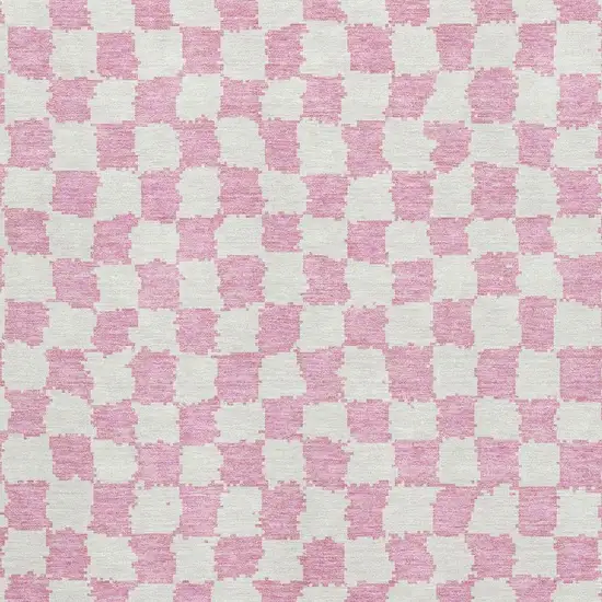 Pink And Ivory Geometric Washable Area Rug With UV Protection Photo 3