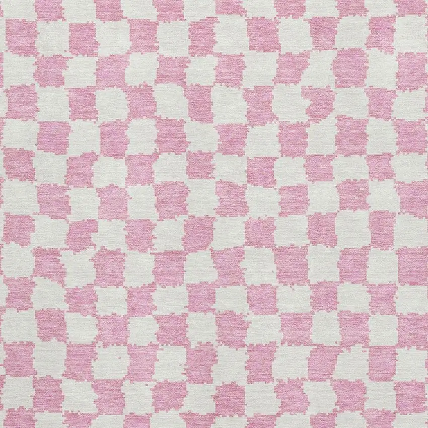Pink And Ivory Geometric Washable Area Rug With UV Protection Photo 3