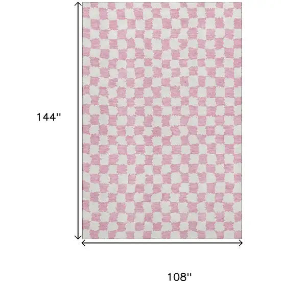 Pink And Ivory Geometric Washable Area Rug With UV Protection Photo 9