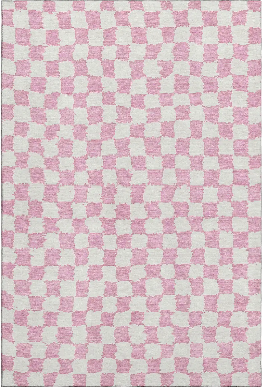 Pink And Ivory Geometric Washable Area Rug With UV Protection Photo 1