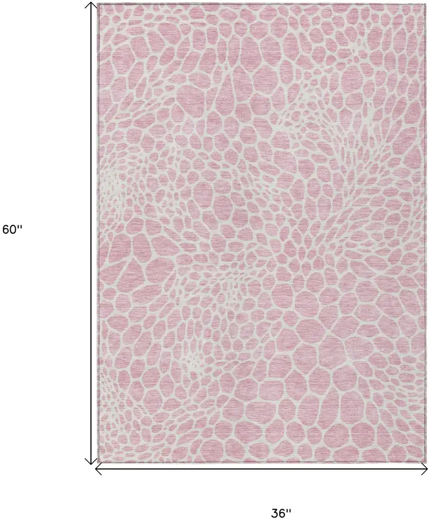 Pink And Ivory Geometric Washable Indoor Outdoor Area Rug Photo 3