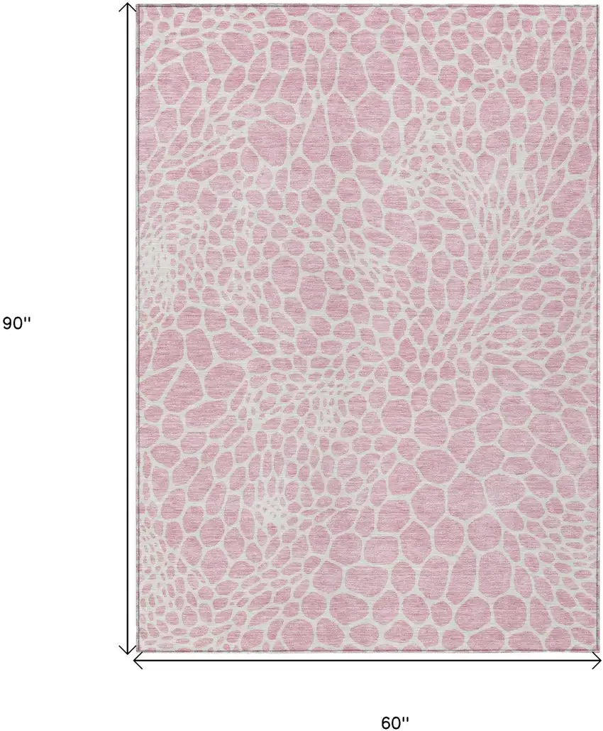 Pink And Ivory Geometric Washable Indoor Outdoor Area Rug Photo 3
