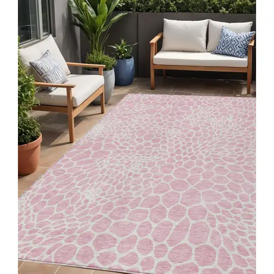 Pink And Ivory Geometric Washable Indoor Outdoor Area Rug Photo 1
